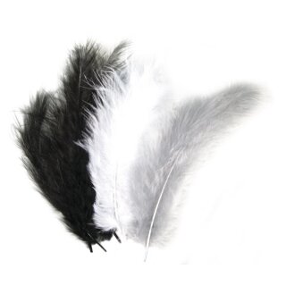 Flauschfeder-Mischung, 10-15cm,  15 Stück, schwarz/weiß/grau