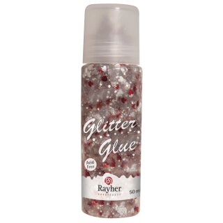 Glitter-Glue Herzchen, Flasche 50ml, rot/silber