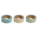 Washi Tape Set Mint/Gold Foil, 15mm, 3 Designs á 10m, Box 30m