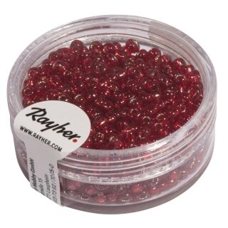 Rocailles, 2,6 mm ø, mit Silbereinzug, Dose 16g, rot