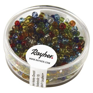 Rocailles, 2,6 mm ø, transparent, Dose 17g, gemischt