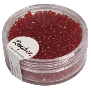 Rocailles, 2 mm ø, transparent, Dose 17g, rot