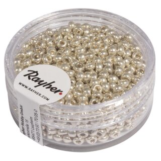 Rocailles, 2,6 mm ø, perlmutt, Dose 17g, silber, nicht waschbar