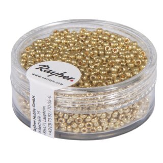 Rocailles, 2,0 mm ø, perlmutt, Dose 17g, gold, nicht waschbar