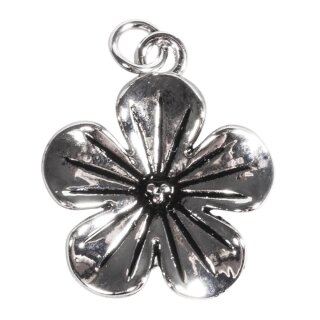 Metall-Anhänger Blüte, 20mm, Öse 2mm ø,  1 Stück, silber