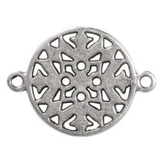 Metall-Zierelement Ornament rund, 15mm, Ösen 1mm ø,  1 Stück, silber