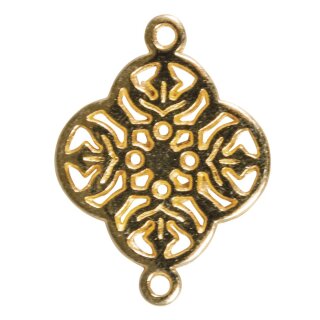 Metall-Zierlement Ornament Blume, 15mm, Ösen 1mm ø,  1 Stück, gold