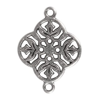 Metall-Zierlement Ornament Blume, 15mm, Ösen 1mm ø,  1 Stück, silber