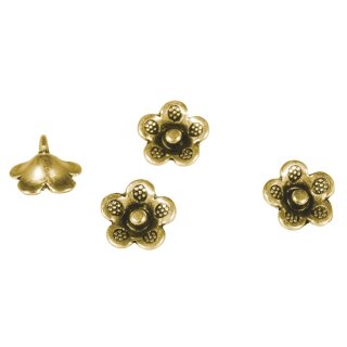 Metall-Zierelement Blume, 10mm, Öse 1mm ø,  4 Stück, gold