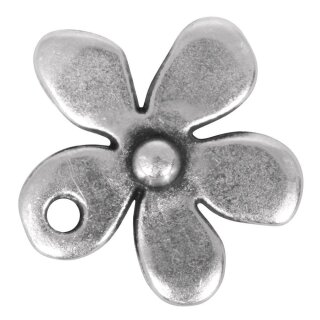 Metall Zierelement: Blüte, Loch 1mm ø,  3Stück, altsilber