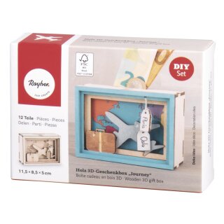 Holz 3D Geschenkbox Journey  11,5x8,5x5cm, 12 tlg. Bausatz, Box 1Set, natur