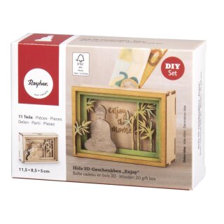 Holz 3D Geschenkbox Enjoy 11,5x8,5x5cm, 11 tlg. Bausatz, Box 1Set, natur