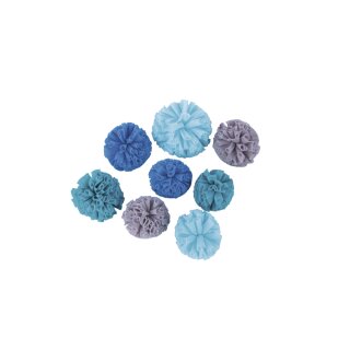 Soft Tüll Pompons sortiert, ø4cm+ø5cm, SB-Box 8Stück, blau-grau Töne