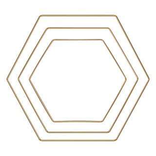 Metallringe Hexagon sortiert, je 1x20cm, 25cm, 30cm 3 Stück, gold